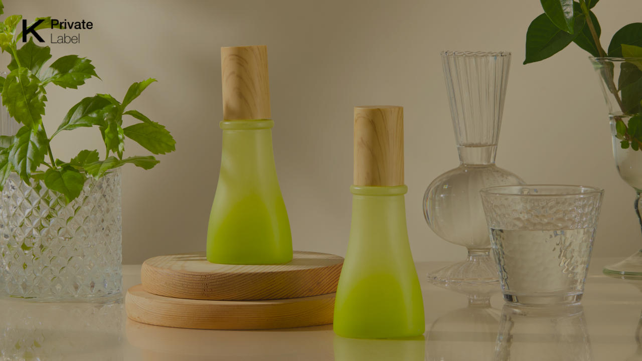 A flat lay of hydrating and soothing skincare products on a neutral-toned background, symbolizing fall and winter skincare trends