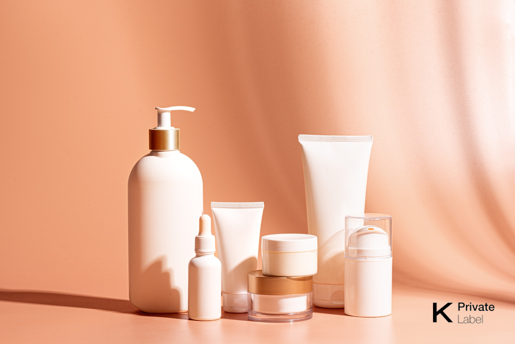 Clean beauty skincare products in minimalist packaging for Korean private label brands
