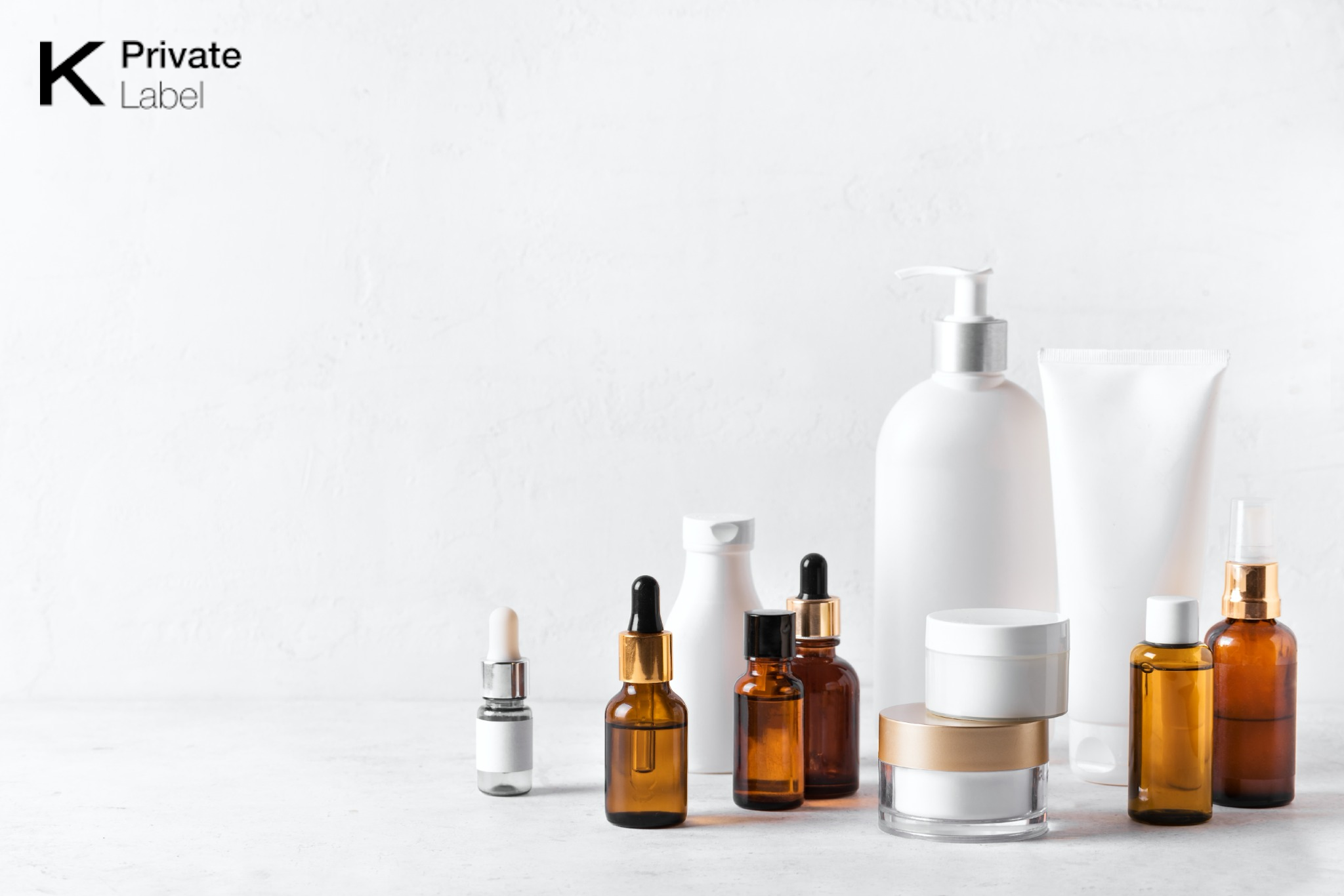 Ready-made K-beauty skincare products from Korea including serum, cream, and toner for private label brands